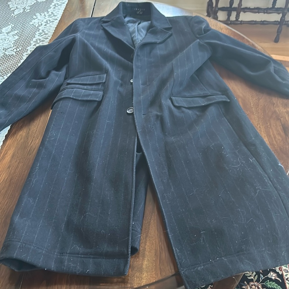 Cashmere dress overcoat.  Black pin stripe overcoat in excellent condition.